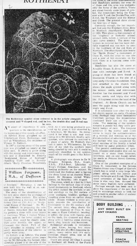 Story by Banffshire Journal 24th August 1954 on the rediscovered Tilltarmont 2