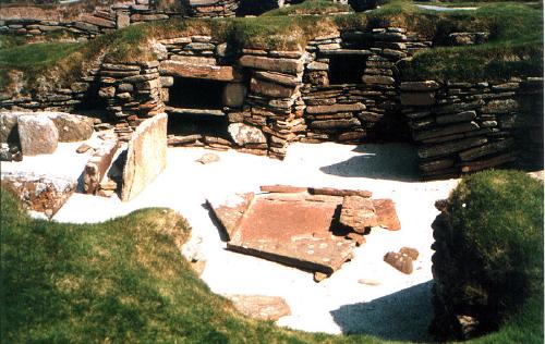 Picture taken from the rim of one of the stone Neolithic houses at Skara Brae, Orkney.