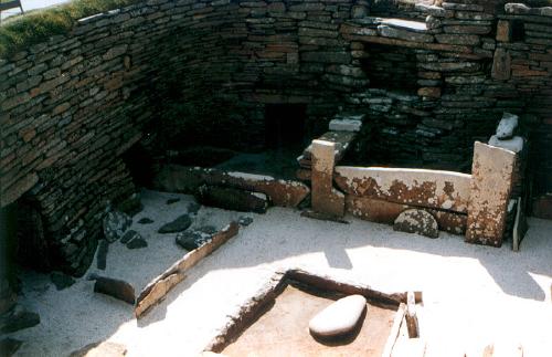 Picture of the dwellings Neolithic living accommodation inside Skara Brae, Orkney.